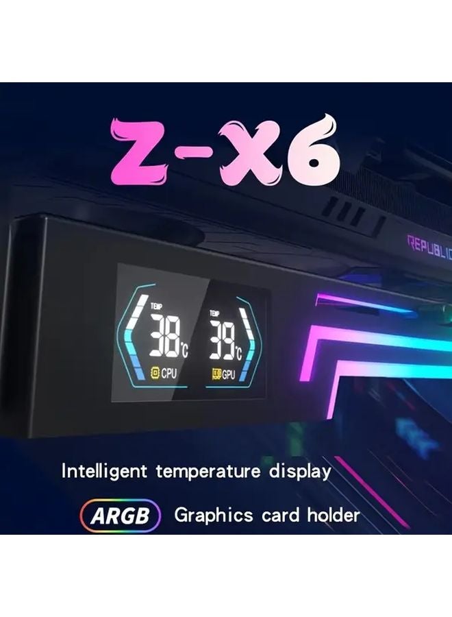 ARGB Graphics Card Holder Black With Temperature Display Adjustable Metal Design - Image 1